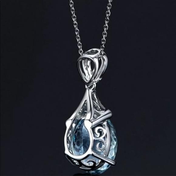 NEW AQUAMARINE 925 STERLING SILVER DIAMOND NECKLACE, WOW NECKLACE, CUTE NECKLACE - Picture 4 of 6